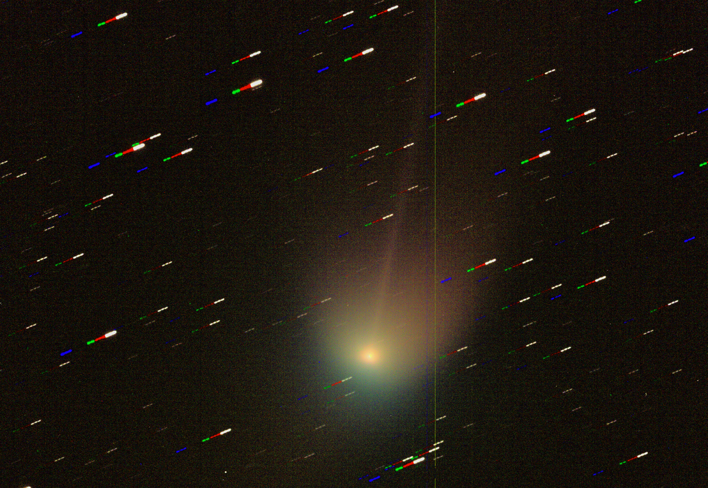 Kométa C/2022 E3 (ZTF) z 25.01.2023 10:20 UT. Foto: Marián Urbaník, Krajská hvezdáreň v Žiline, 3x60 s. LRGB, 0.43-m f/6.8 reflector + CCD, iTelescope, Utah Desert Remote Observatory at Great Basin Desert, Beryl Junction, Utah, USA.